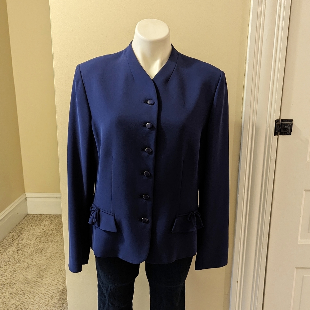 Vintage Albert Nipon Navy Blue Blazer With Bows O… - image 1